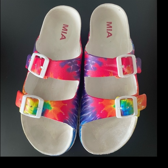 Mia 
•Women Comfortable White Multi Colored •Double Strap
•Slide On
•Tie Dye - Picture 4 of 4